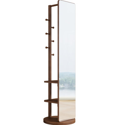 Walnut Body Mirror With Storage, 19.6*68.8In, Solid Wood + Rubber Glass - Maximizes Space Utilization 68.8*19.6In Walnut Full Mirror, Combined & And Improves Home Ambiance Practicality