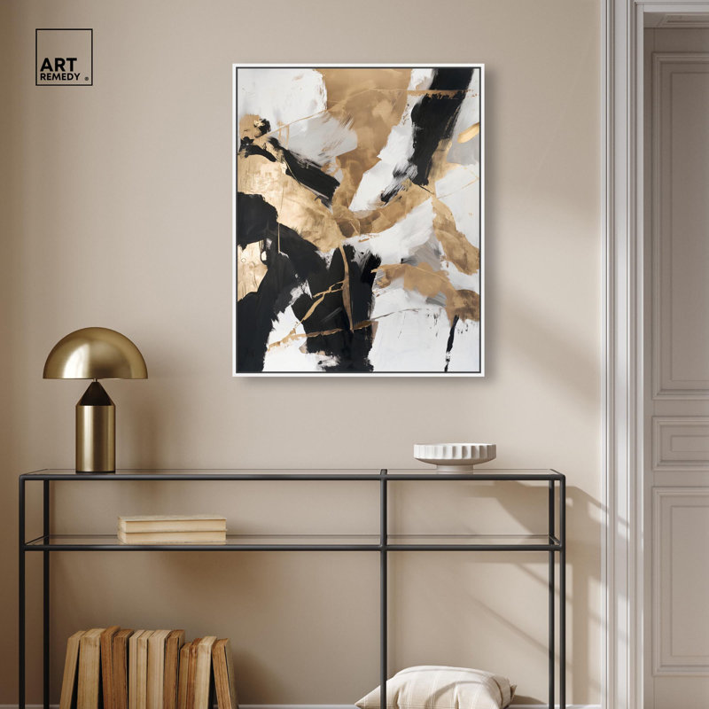 Toile «Cracked Gilt II» par Art Remedy, Cadre flottant, H 31 po x l 25 po, Black