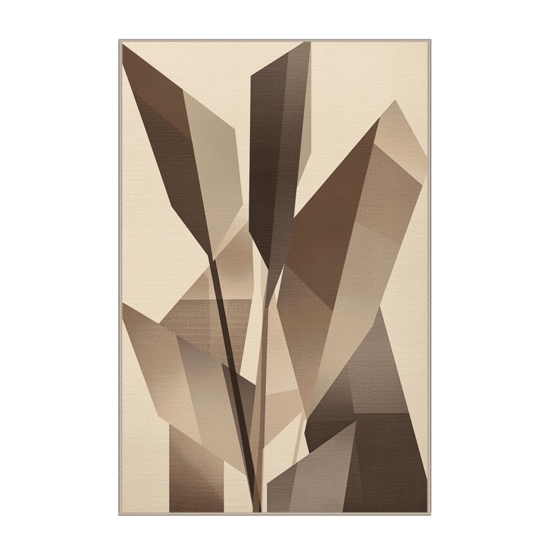 Machine Washable Orlandra Lemongrass Modern Geometric Rug in Beige – Beige Binding, 4x6