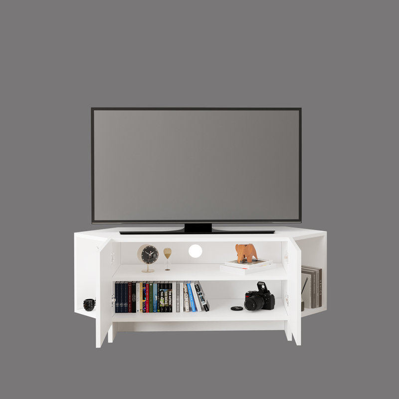 Ola Corner TV Unit for TVs up to 50 Inch, TV Stand with Storage Cabinet & Shelves, White
