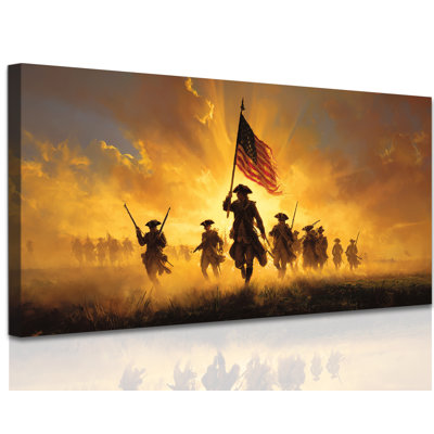 Dinardo Prints, Vintage American Flag Soldiers Painting, Rustic Memorial Military Canvas Wall Decor, Americana Artwork Decor for Living Room, 4th of July, Veteran Memorial Gift, 20x40 inches