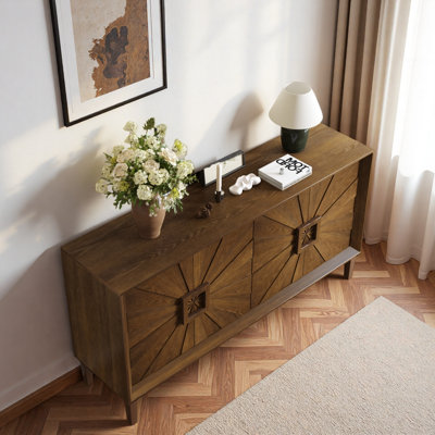 Sideboard Cabinet With Symmetrical Sunburst Door Design And Adjustable Shelves by Ebern Designs