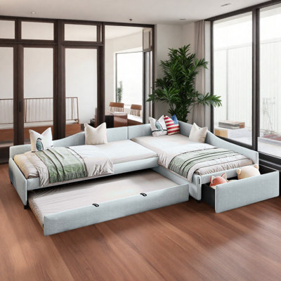 Upholstered Double Twin Size Daybed With Trundle And Drawer