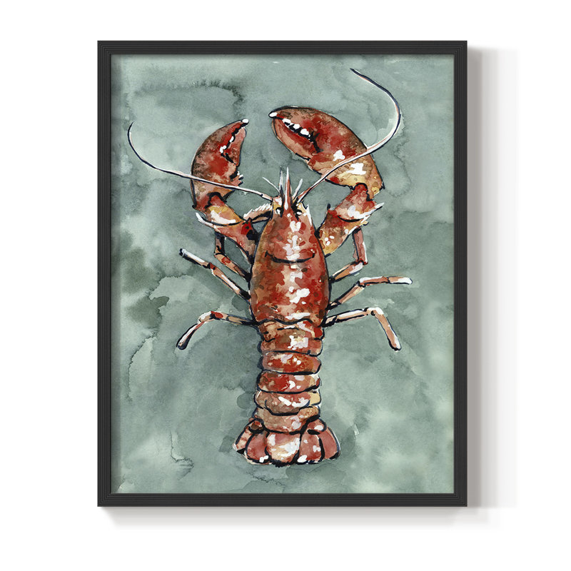 «Aquatic Lobster I», reproduction encadrée - bois massif, H 14 po x l 11 po, Noir
