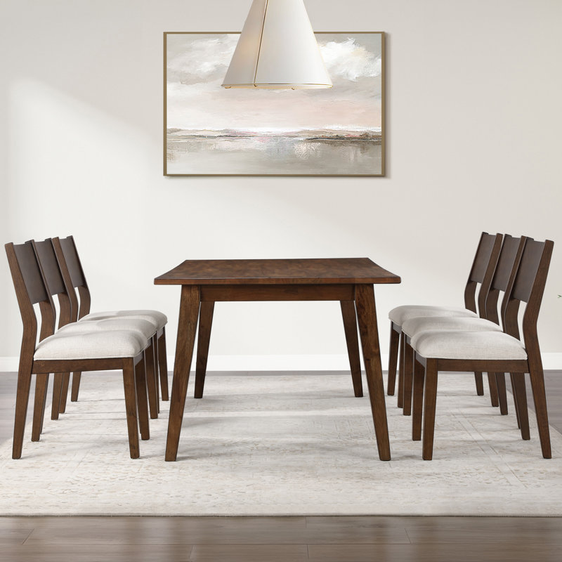 Tariel 72" Solid Wood Dining Set, 7 Pieces: Table, 6 Chairs