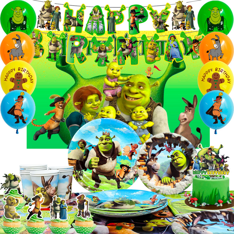 décorations de fête shrek, 112 pièces décorations de fête d'anniversaire Shrek et vaisselle