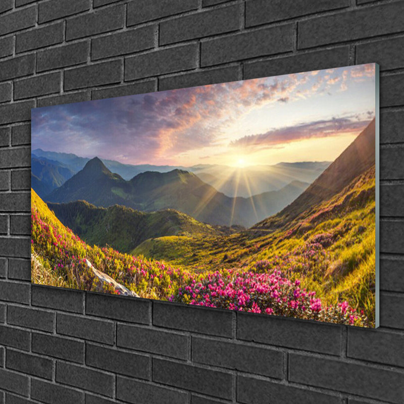 Landscape Mountain Meadow Sun - No Frame Print on Glass