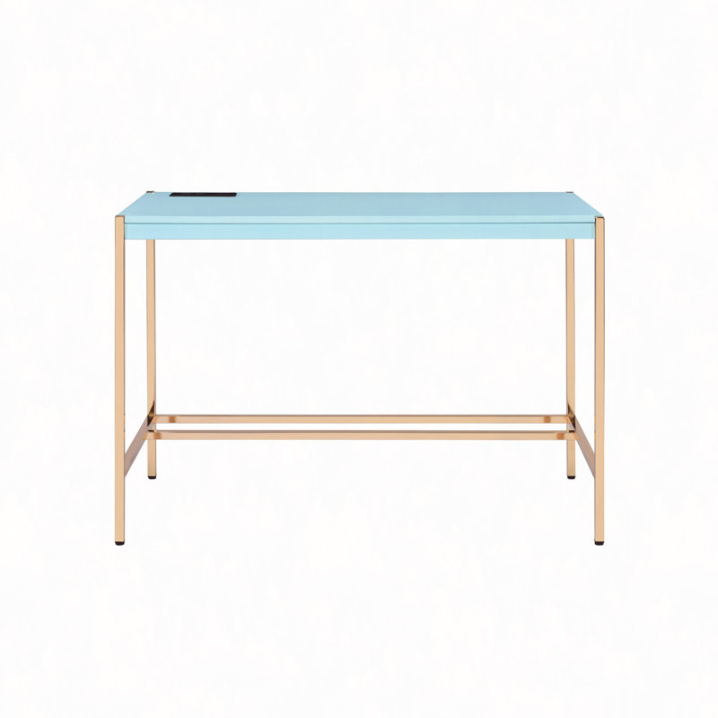 Bureau d'écriture bleu et or avec ports USB, Sarcelle