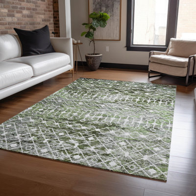 Machine Washable Indoor/Outdoor Claudian ACN1638 Olive Rug