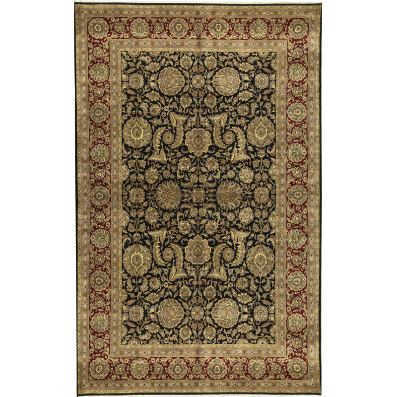 Tapis noir et rouge de haute qualité noué à la main Trinity