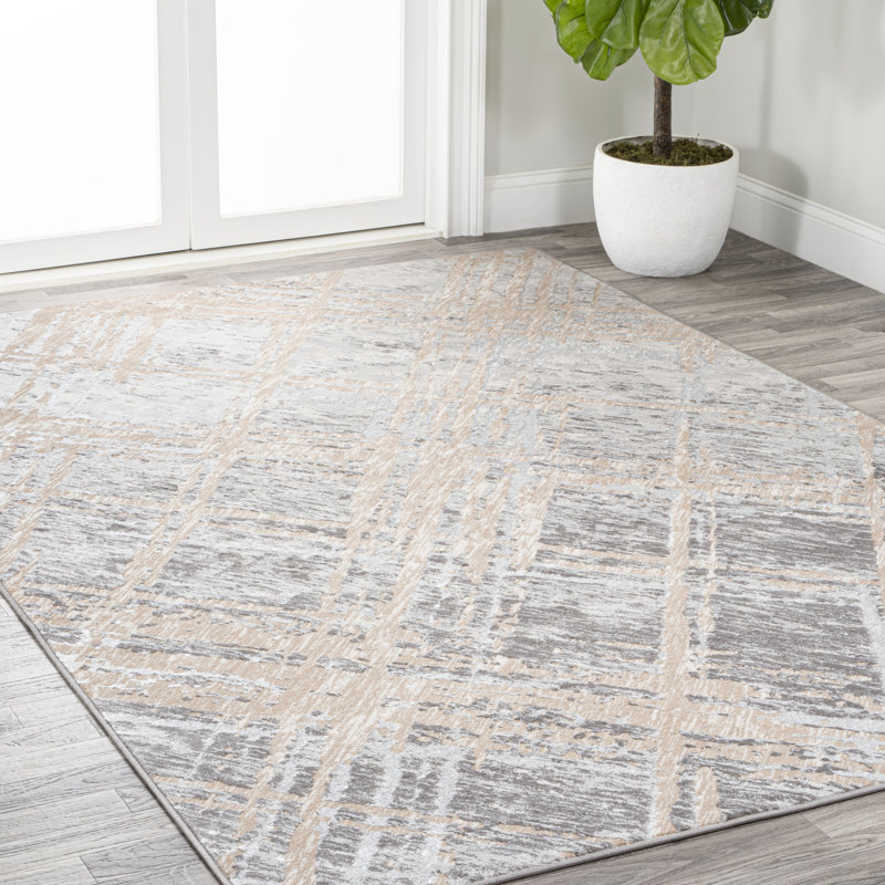 Slant Modern Abstract Beige/Gray Rug, Rectangle 5' x 8'