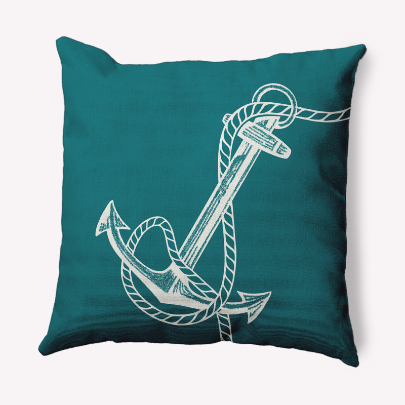 Housse et insert de coussin d'extérieur Nautical Nights Anchor & Rope, Carré H 18 po x l 18 po, Bleu sarcelle océanique