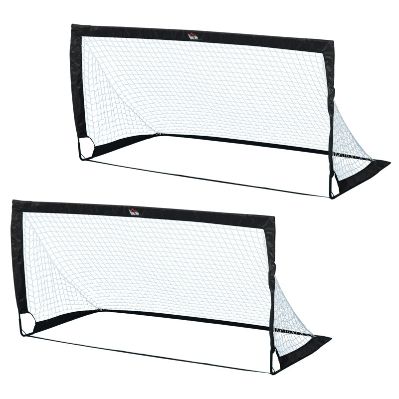 HOMCOM Steel Football Net with Carrying Case, Black/White