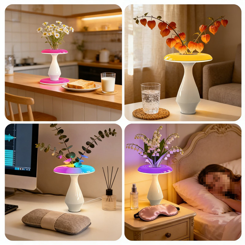 Lampe de vase en céramique 2 en 1 avec changement de couleur RVB et éclairage blanc chaud à DEL, lampe de table à télécommande intelligente moderne pour la chambre à coucher, le bureau et la décoration intérieure