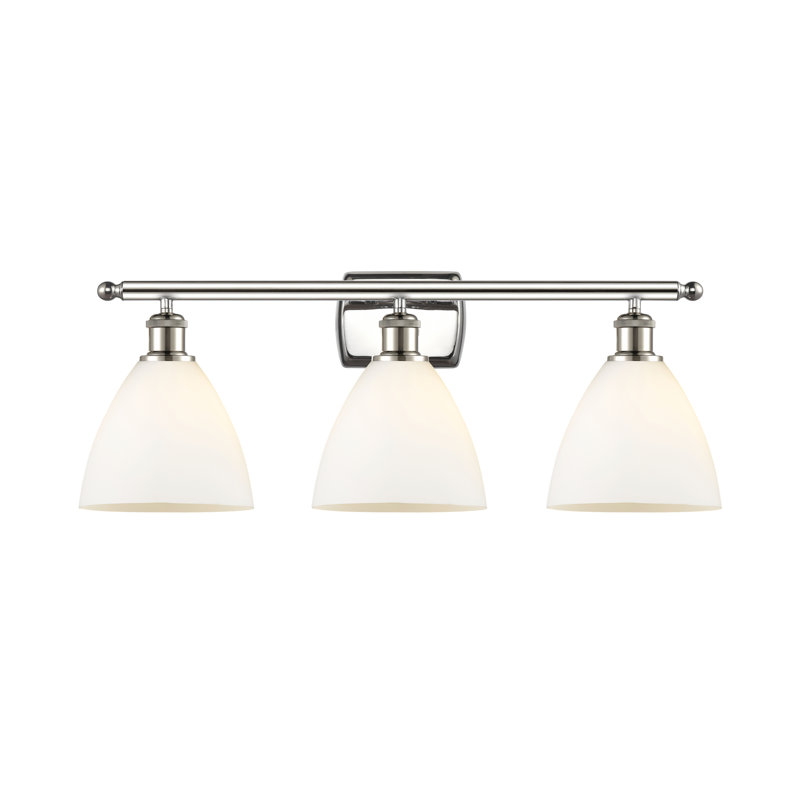 Éclairage pour meuble-lavabo 3 lumières Shauna, Blanc mat, Incandescente, Nickel poli