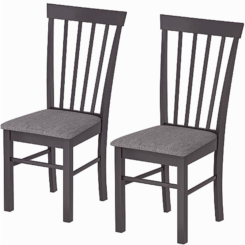 Chaises de cuisine rembourrées, ensemble de 2 chaises de salle à manger en bois, avec structure en bois d'hévéa, Gris, Noir
