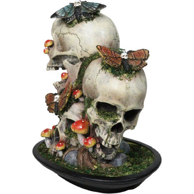 Macabre Death Moths Toadstool Mushrooms And Moss Fungi Trio Skulls Figurine