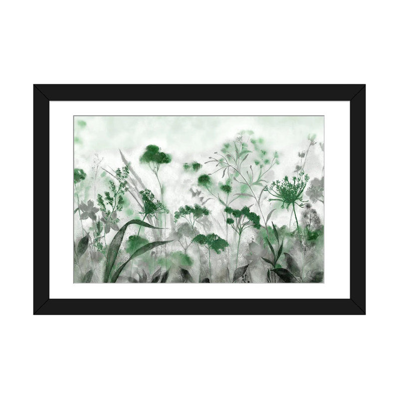 Encre indigo, H 16 po x l 24 po, Papier noir avec cadre d'angle ouvert, Vert