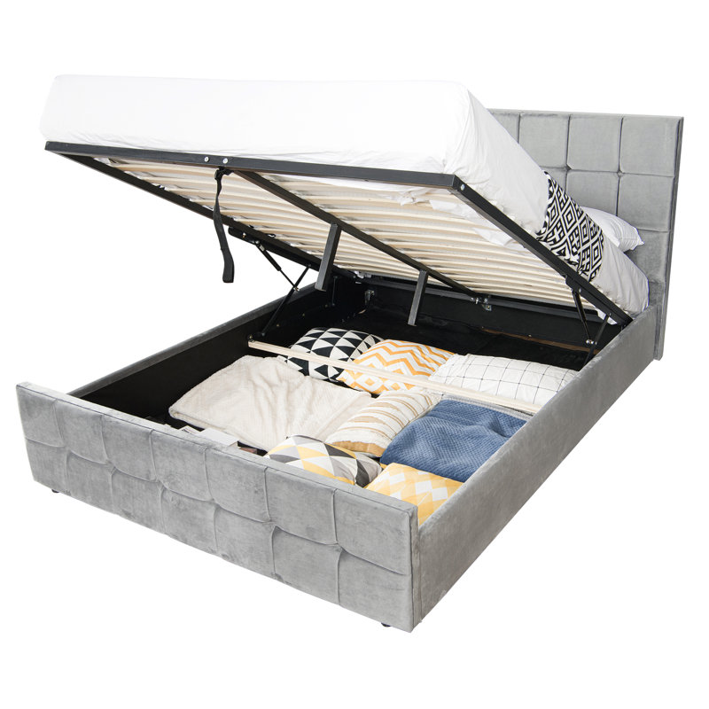 Genrich Upholstered Ottoman Storage Bed Frame, King, Light Grey