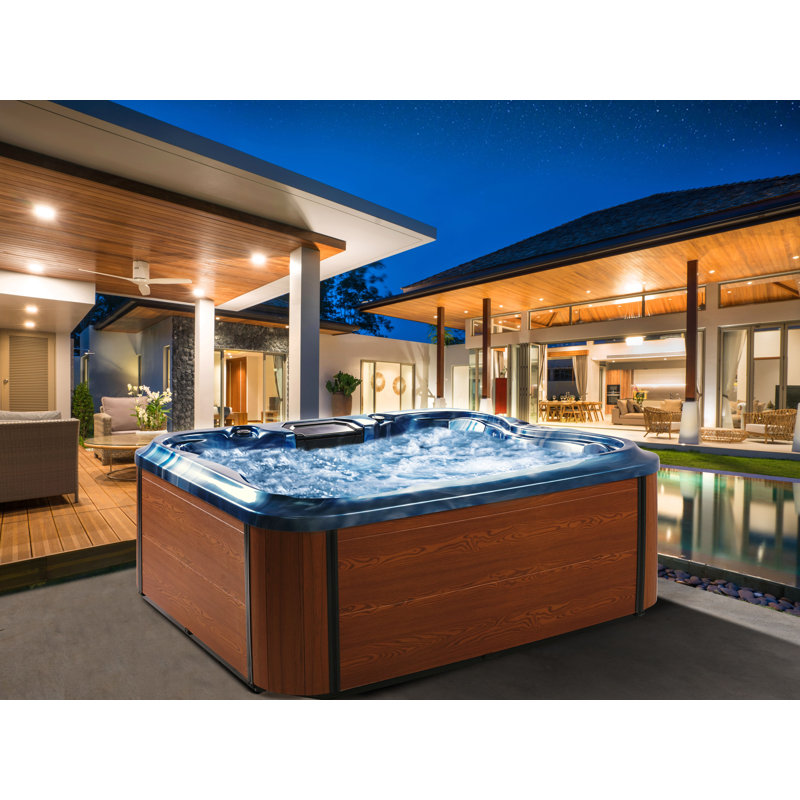 Dakota Fields Allionna 240 Volt 4 Person 19 - Jet Acrylic Square Hot Tub, Brown/Blue