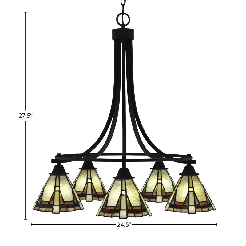 Paramount 5 Light Downlight Chandelier Shown In Matte Black Finish With 7" Zion Art Glass