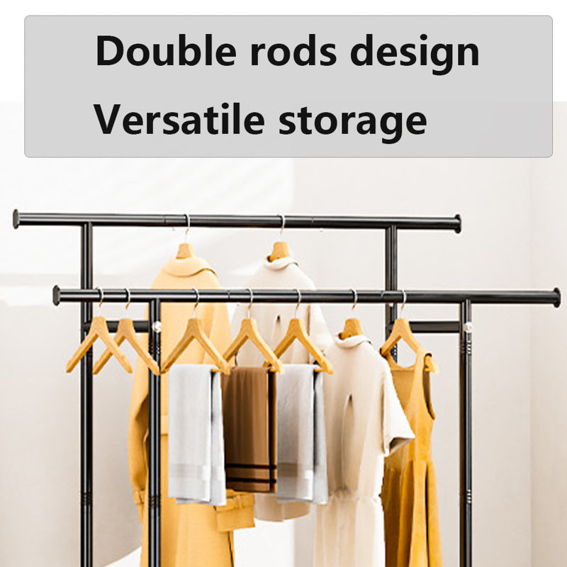 Double tringle à vêtements, supports à roulettes robustes avec roulettes, Noir, noir, noir, noir