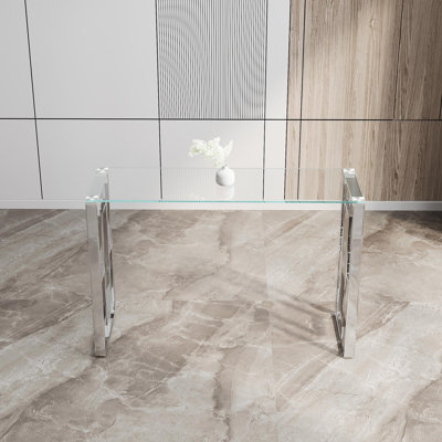 Console Table Stainless Steel Glass,Meal Side Table Silvery Clear  Bs-02 S