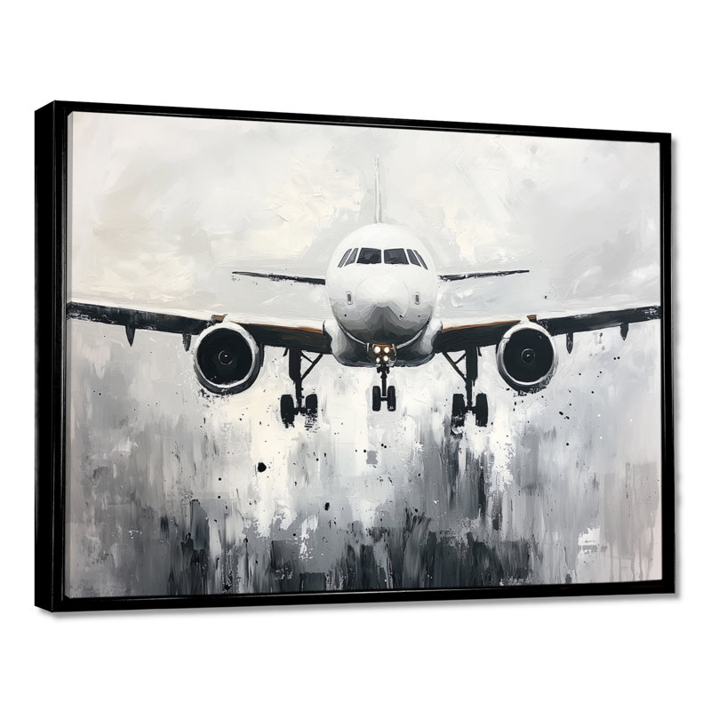 Aquarelle, avion, atterrissage sur la piste III - impression murale, H 34 po x l 44 po, Noir