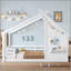 Lit double pleine grandeur avec fenêtre et petite tablette, lit en bois massif avec toit en forme de maison, sans sommier nécessaire, blanc-129230725-129230730