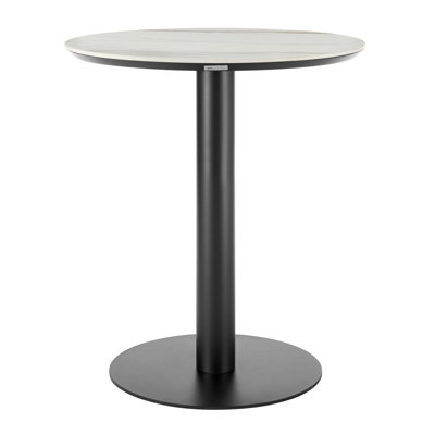 Aguilar Outdoor Round Sintered Stone Bar Table with Black Aluminum Pedestal Base