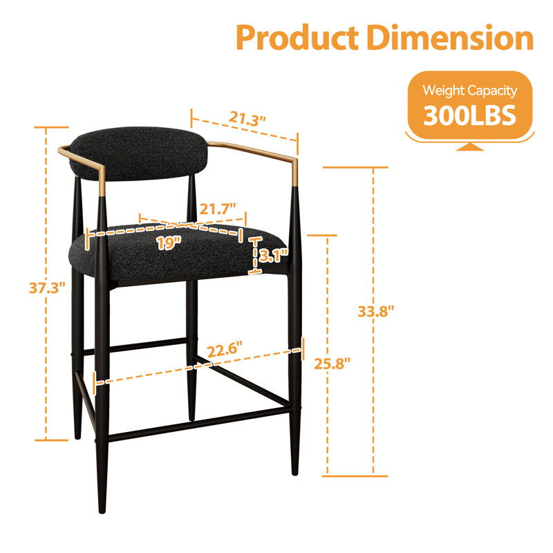 Tabouret de bar 25,8 po Velora, Noir
