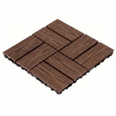 Carreaux de terrasse à emboîtement WPC, 11,8 po x 11,8 po, composite bois-plastique, paquet de 25, carreaux de patio gaufré à 8 lattes, brun clair, drainage imperméable, pour le balcon de la piscine