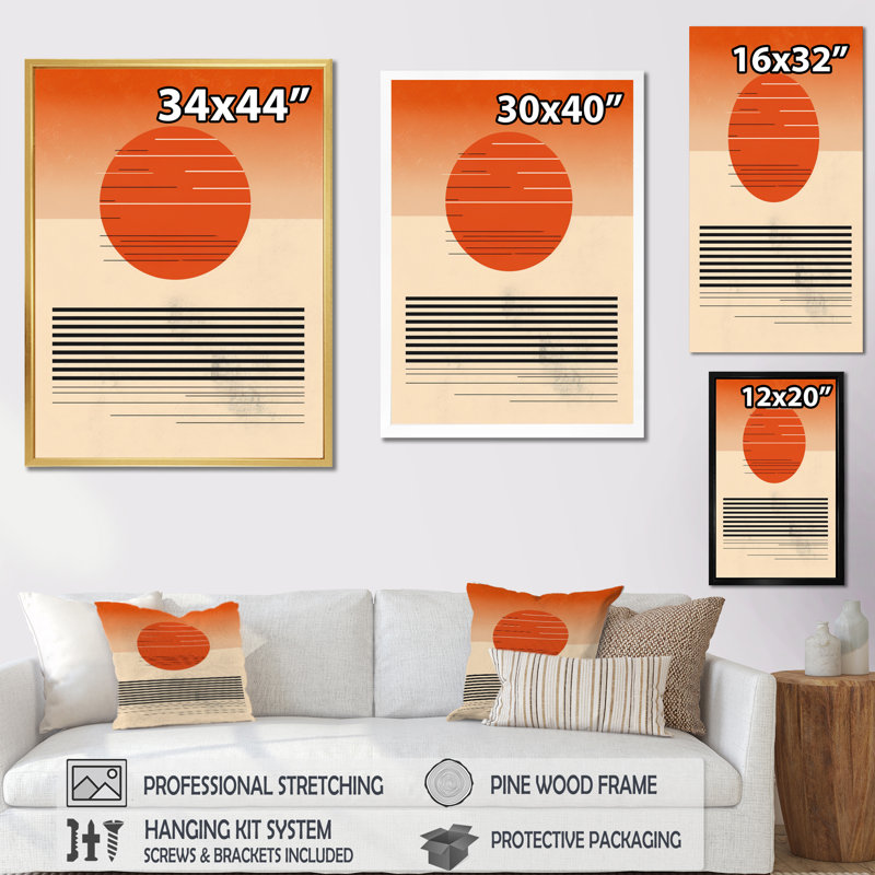 «Minimal Geometric Orange Bold Sunset I», reproduction d'art sur toile, Cadre flottant noir, H 40 po x l 30 po x P 1,5 po