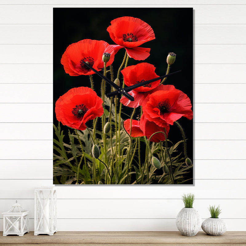 Horloge murale Saura - Coquelicots surdimensionnée, Moyen