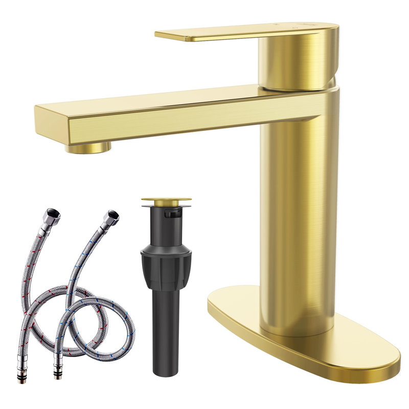 Single-Hole Single-handle Bathroom Faucet with Drain Assembly, Brushed Gold