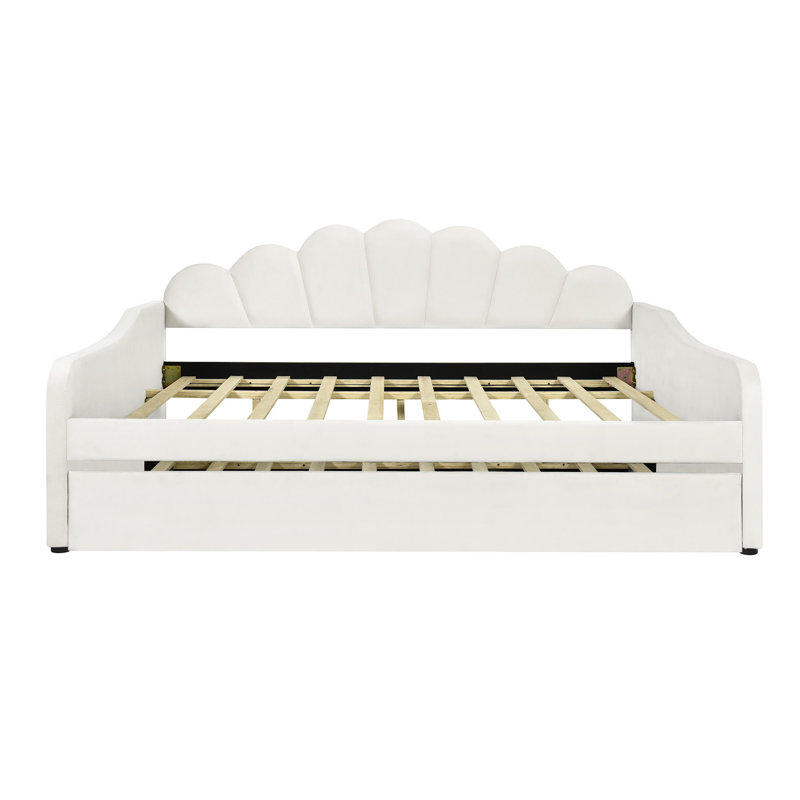 Upholstered Daybed In White With Trundle And Thickly Padded Sponge - Comfortable Experience, Construction, Multipurpose Living Room Bed Full Size Shall Shaped Stylish , Materials, Versatile Home