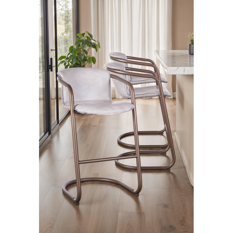 Chiavari Upholstered with Metal Frame, Vintage White Leather/ Oil Rubbed Bronze Frame, Bar Stool (29" Seat Height)