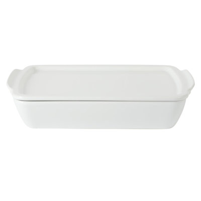 Plat de cuisson en grès blanc de 2,5 pintes avec poignées Gibson Home