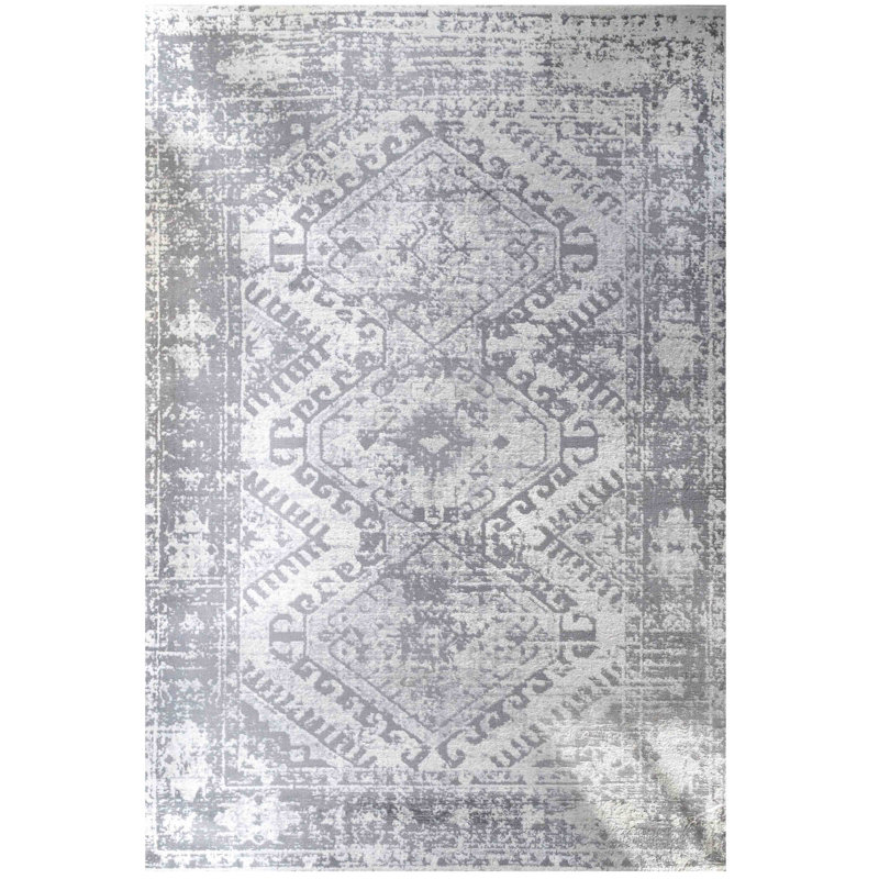 Oscar Distressed Grey Vintage Rug, Rectangle 60 x 110cm