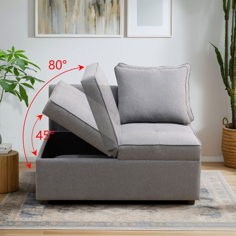 Clevette Convertible Storage Sofa with Adjustable Seat Cushions - Dual Function Single/Double Sofa in Elegant Linen Fabric for Small Spaces
