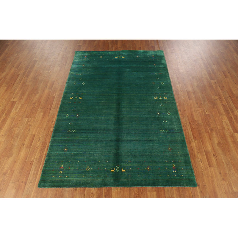 Tapis vert fait à la main de style Gabbeh 5 x 8 po