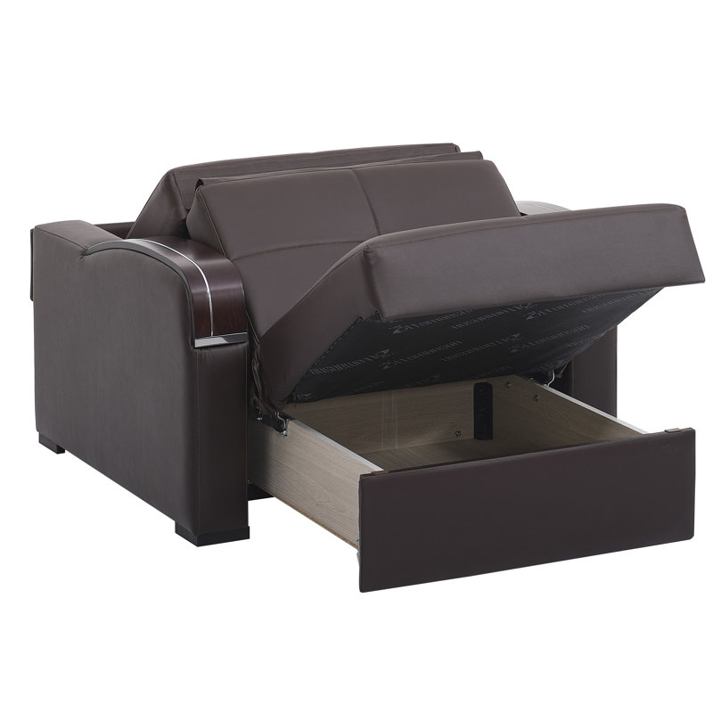 Cailyn Sleep Plus Upholstered Convertible 3-in-1 Sleeper Arm Chair With Storage, Brown