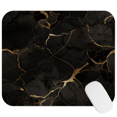 Abstract Black & Gold Geode Crystals Marble Pattern II Modern Gaming Cute Office Laptop Desk Pad Gift Mat Square Rectangle Non-Slip Mousepad