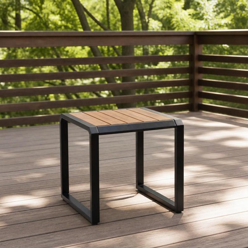 Table d'appoint extérieure multi-usages résistante aux intempéries avec plateau en bois d'acacia durable et structure en métal robuste, table d'appoint d'une capacité de poids de 120 lb convenant aux espaces de patio, de porche, de piscine, de salon, de chevet et d'entrée étroite