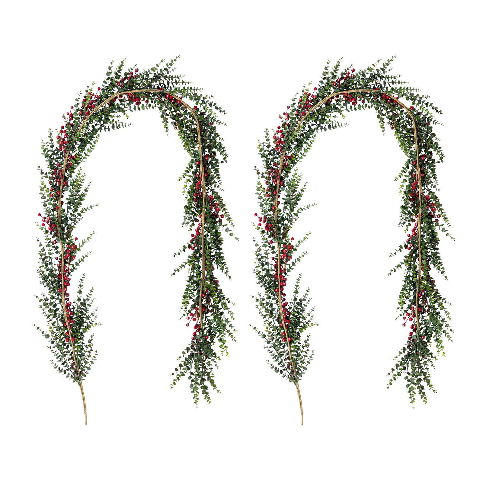 2-Piece 9Ft Christmas Greenery PE Dripping Eucalyptus Garland With Red Berries