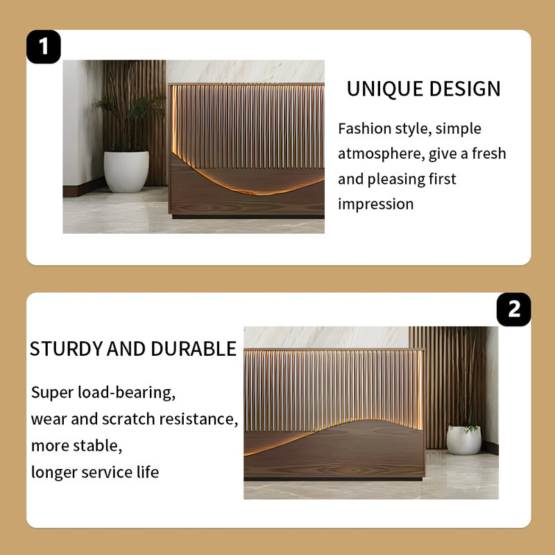Vintage Rectangular Front Desk with LED Light Strip and Versatile Storage Solutions