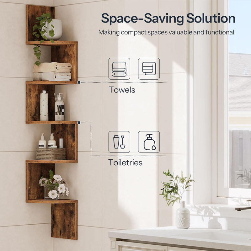 Set Of 2 Floating Corner Shelves For Wall,Rustic Brown