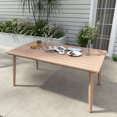 Table de salle à manger rectangulaire en aluminium pour 6 personnes avec trou pour parasol