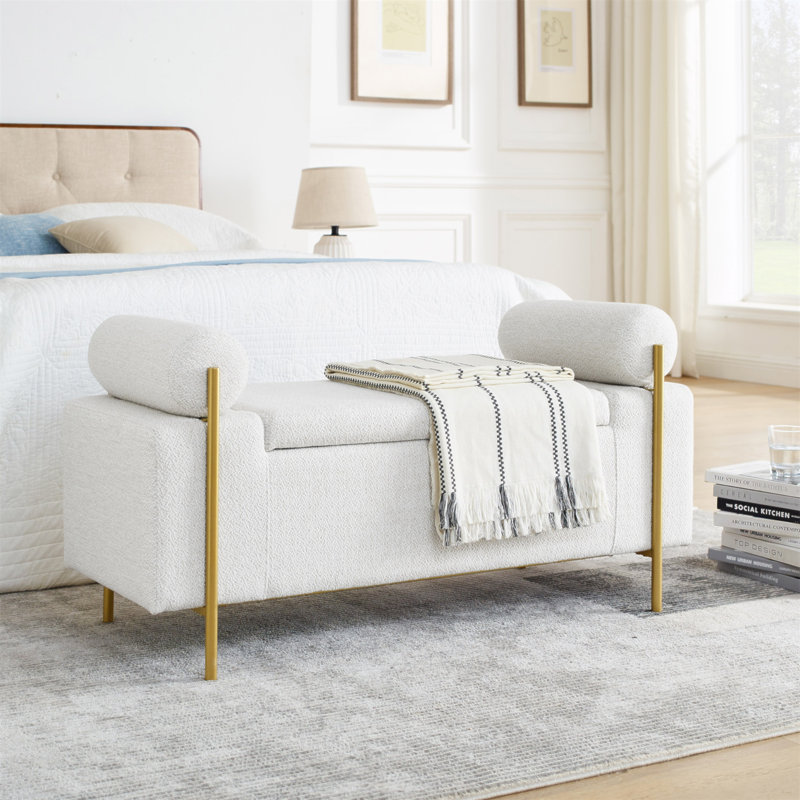 Banc de rangement en tissu Reyanne, Blanc