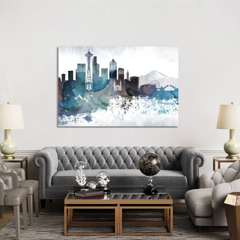 «Seattle Bluish Skylines», impression sur toile tendue, H 40 po x l 60 po x 1,5 po